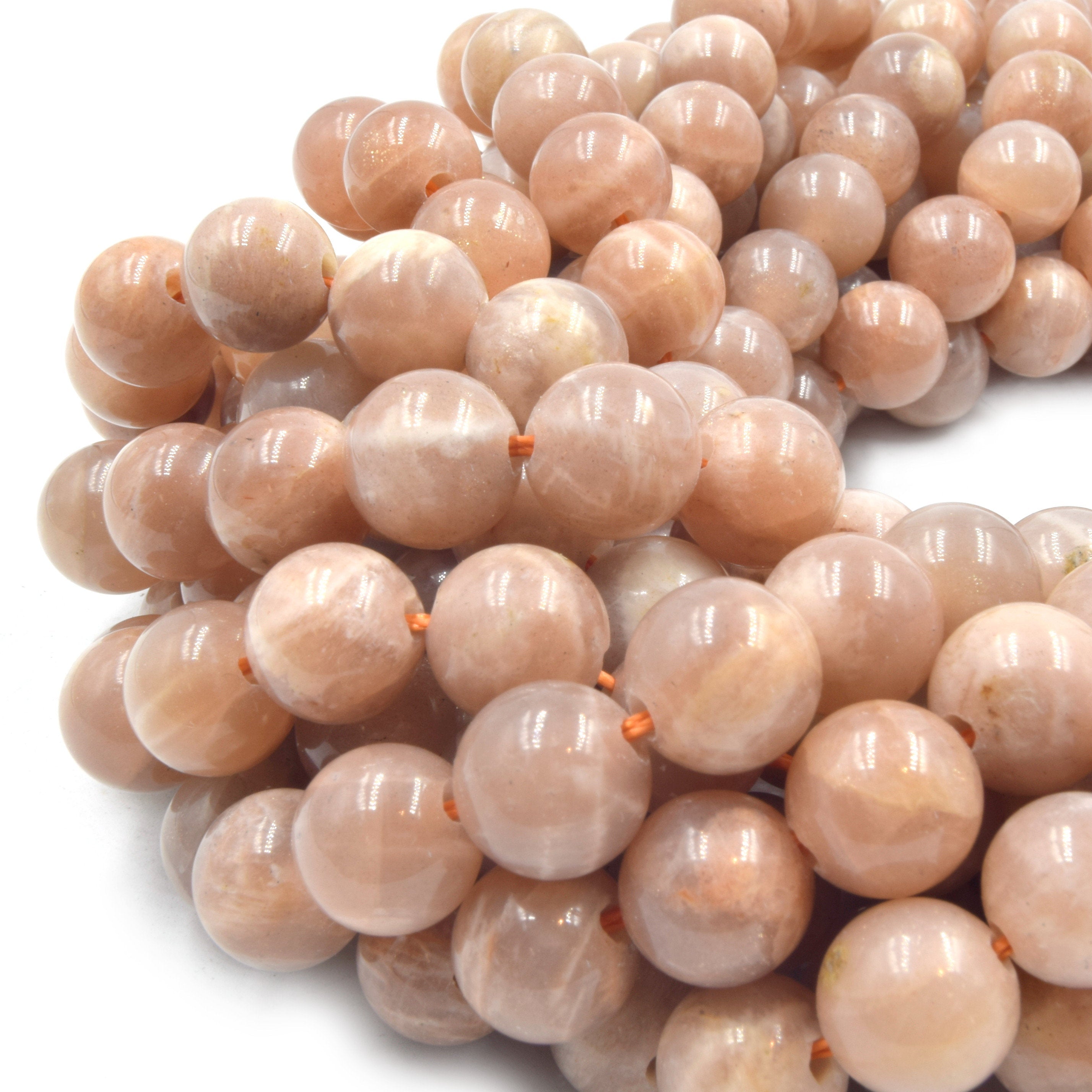 Peach Moonstone Smooth Round Beaded Bracelet - 6mm, 8mm, Or 10mm (7.5" Length)