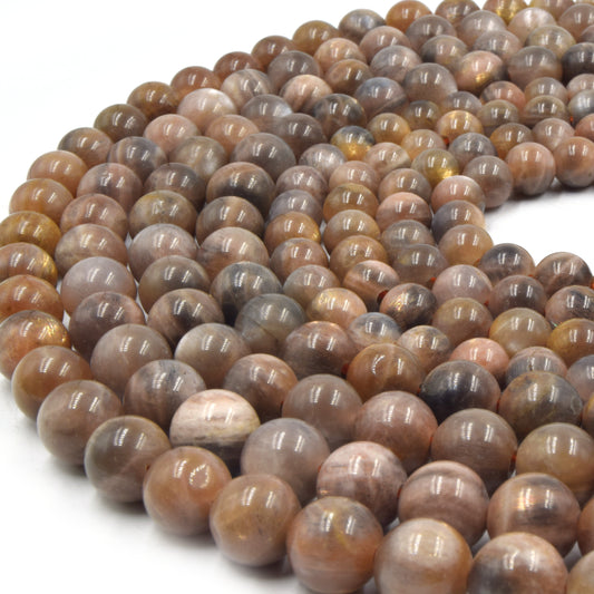 Large Hole Chocolate Moonstone Beads | Chocolate Moonstone Smooth Round Shaped Beads with 2mm Holes | 7.5" Strand | 8mm 10mm Available