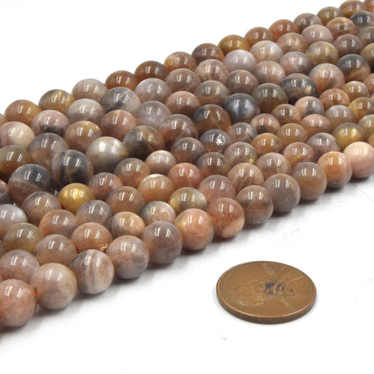 Large Hole Chocolate Moonstone Beads | Chocolate Moonstone Smooth Round Shaped Beads with 2mm Holes | 7.5" Strand | 8mm 10mm Available