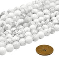 Large Hole White Howlite Beads | Gray White Howlite Smooth Round Shaped Beads with 2mm Holes | 7.5" Strand | 8mm 10mm Available
