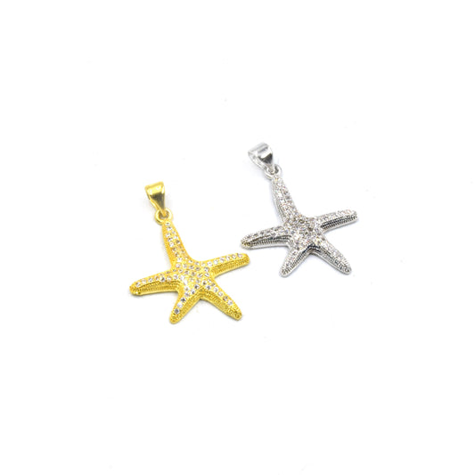 CZ Starfish Pendant | Cubic Zirconia Inlaid Starfish Charm | Summer Charm | Bracelet Charm | Necklace Pendant
