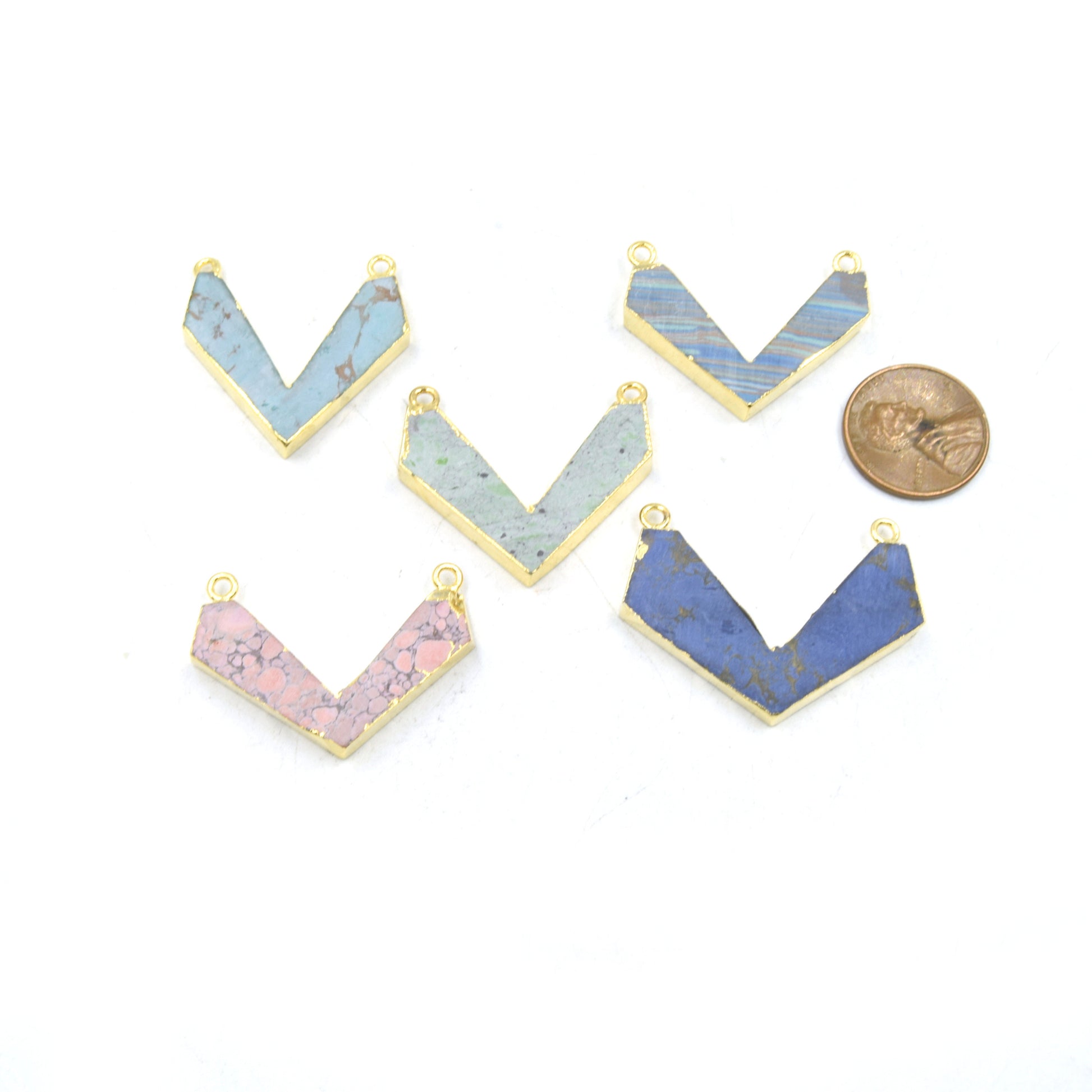 Chevron Shaped Pendant | Electroplated Faux Stone Double Bailed Pendant | Necklace Pendant | Limited Quantities Available