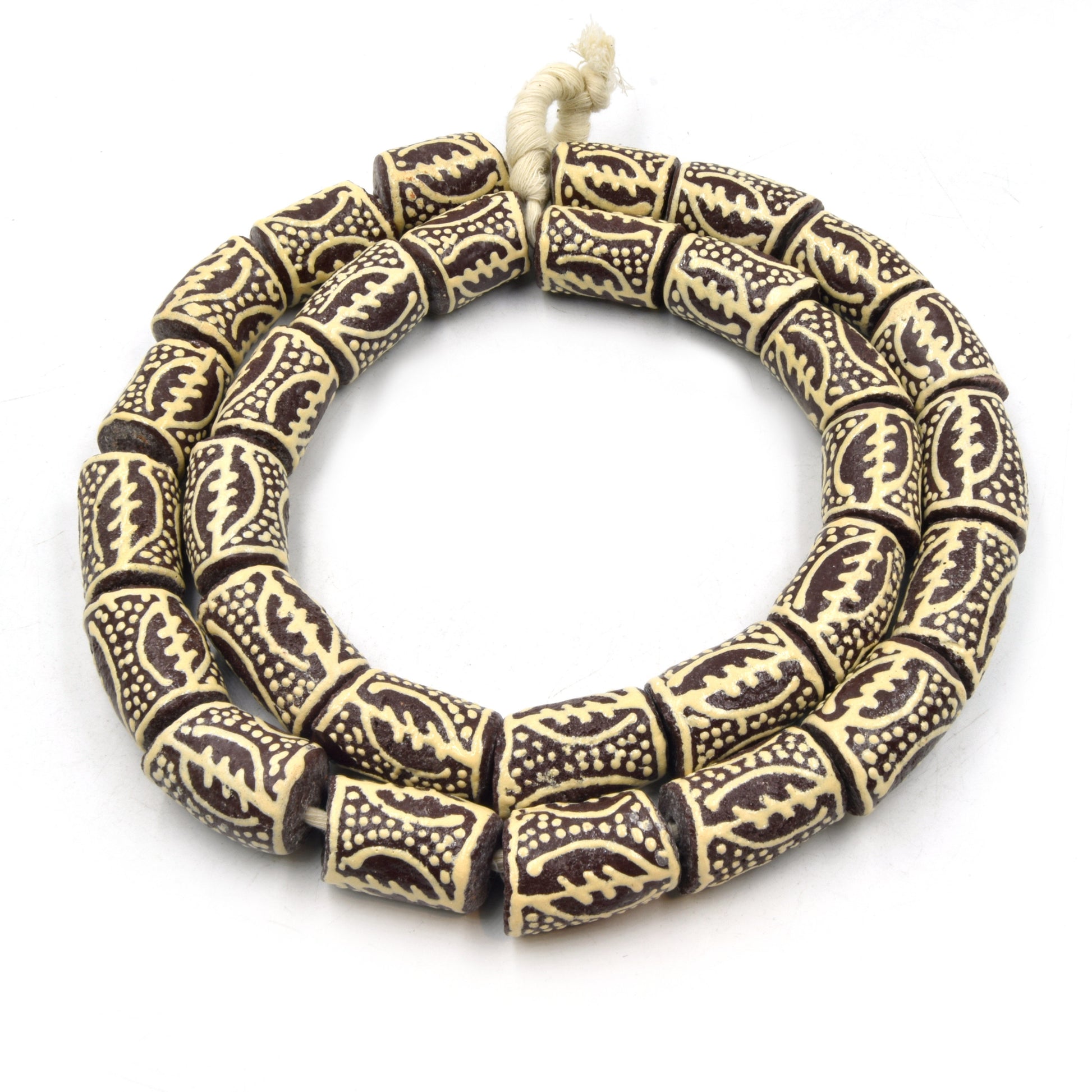 African Glass Beads | Krobo Beads| Hand Painted Gye Nyame Recycled Glass Tube Shaped Beads - Sold by Approx. 29" Strand (~30 Beads)