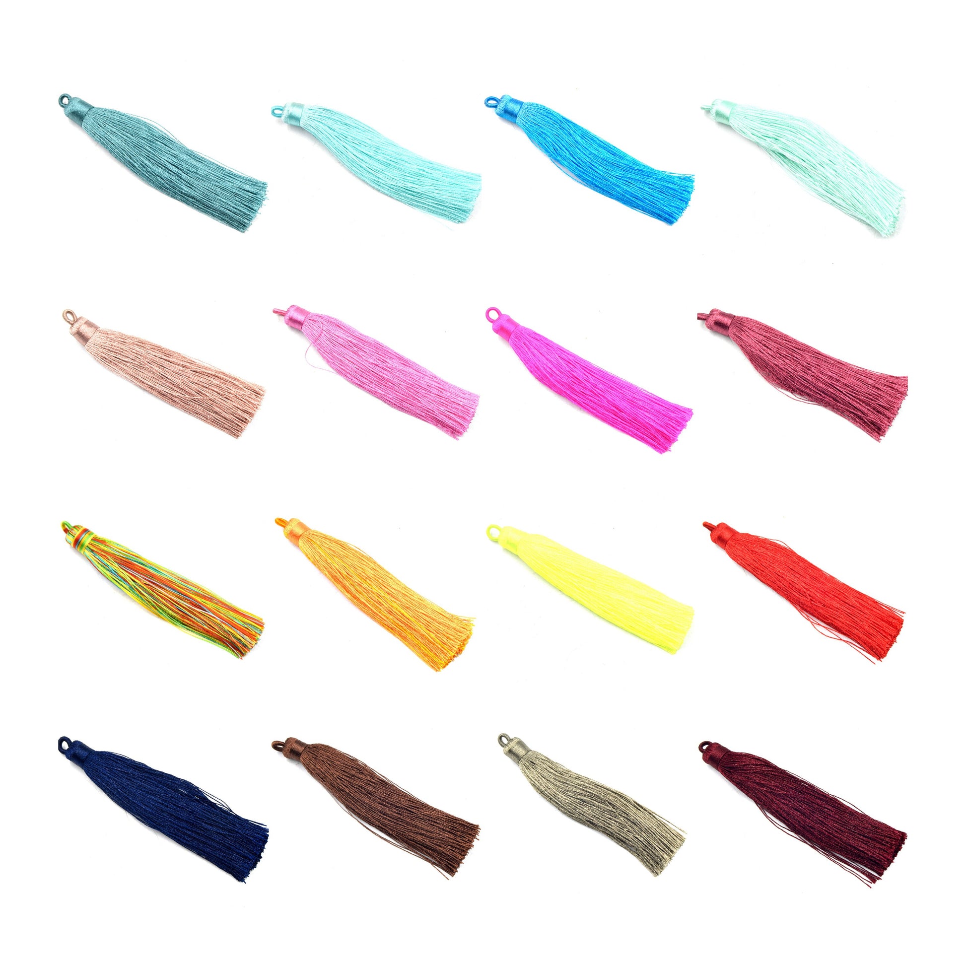 Tassel Pendants | 4 inch Silky Wrap Cap Threaded Tassels | Mala Tassel