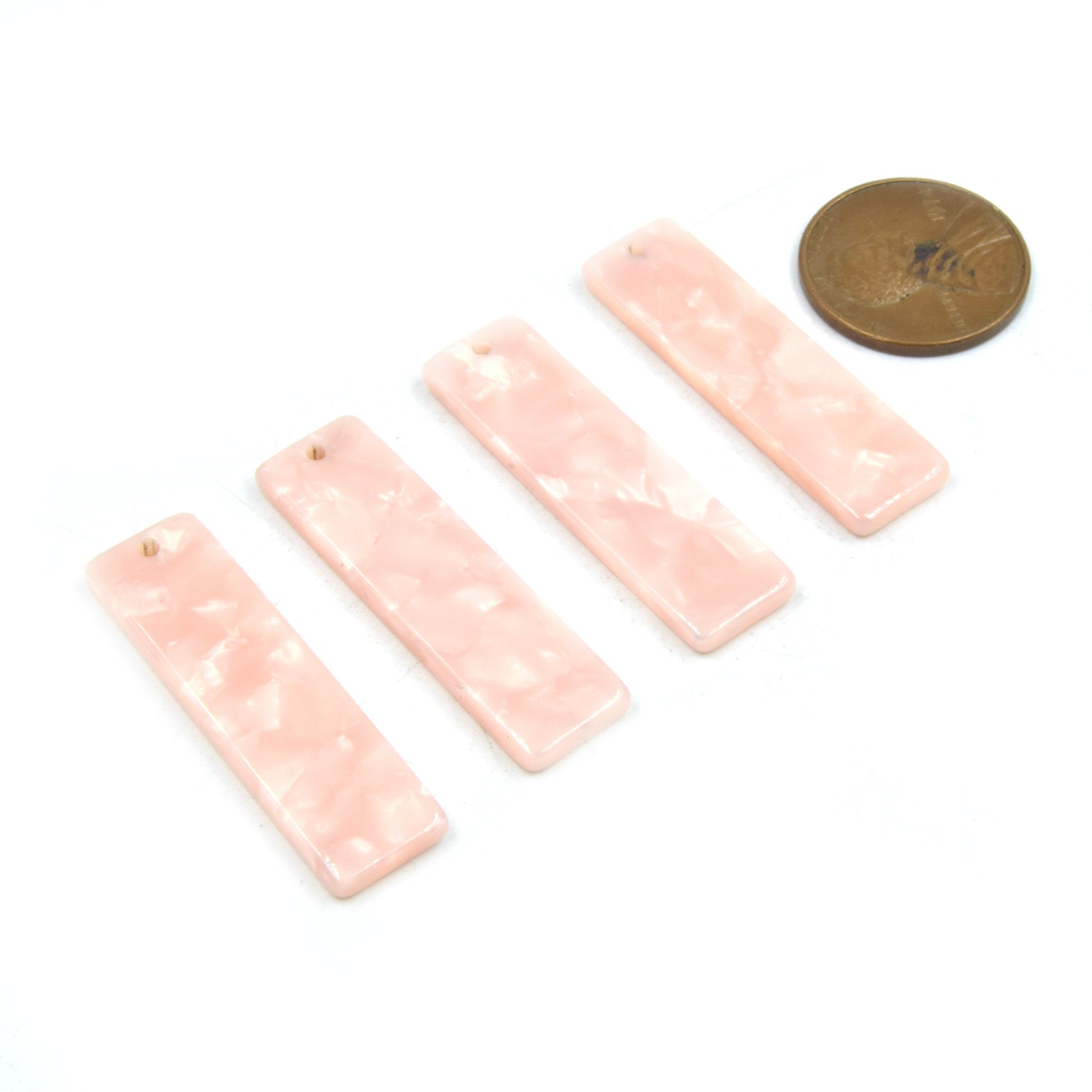 Resin Pendant | Rectangle Pendant | 10mm x 35mm Mottled Pink Long Rectangle | Drilled Pendant | Sold in Pack of Four