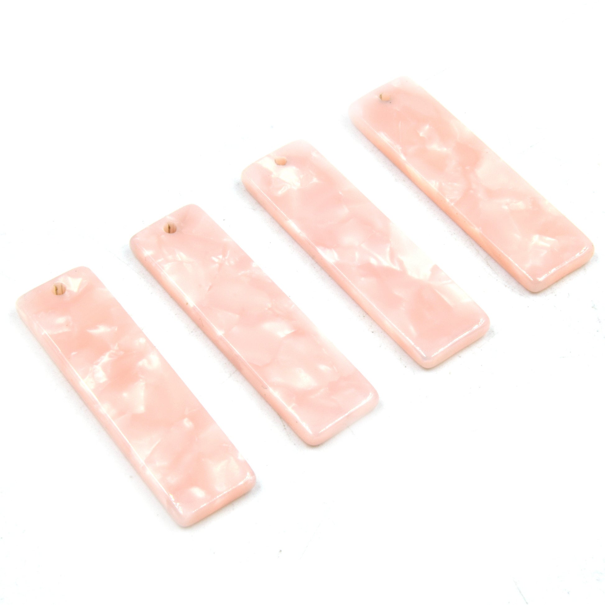 Resin Pendant | Rectangle Pendant | 10mm x 35mm Mottled Pink Long Rectangle | Drilled Pendant | Sold in Pack of Four
