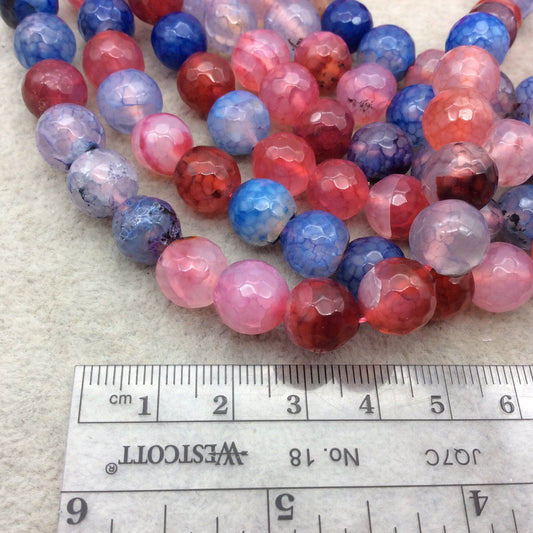 10mm Faceted Mixed Purple/Pink/Blue Agate Round/Ball Shaped Beads - 15" Strand (Approximately 38 Beads) - Natural Semi-Precious Gemstone