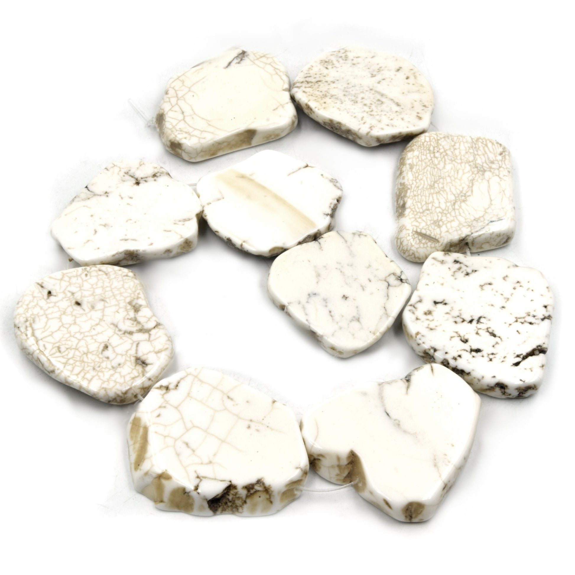 White Magnesite Slab Beads | White Magnesite Turquoise Freeform Slab Slice Beads | 35mm 40mm 45mm Available | 15" Strand