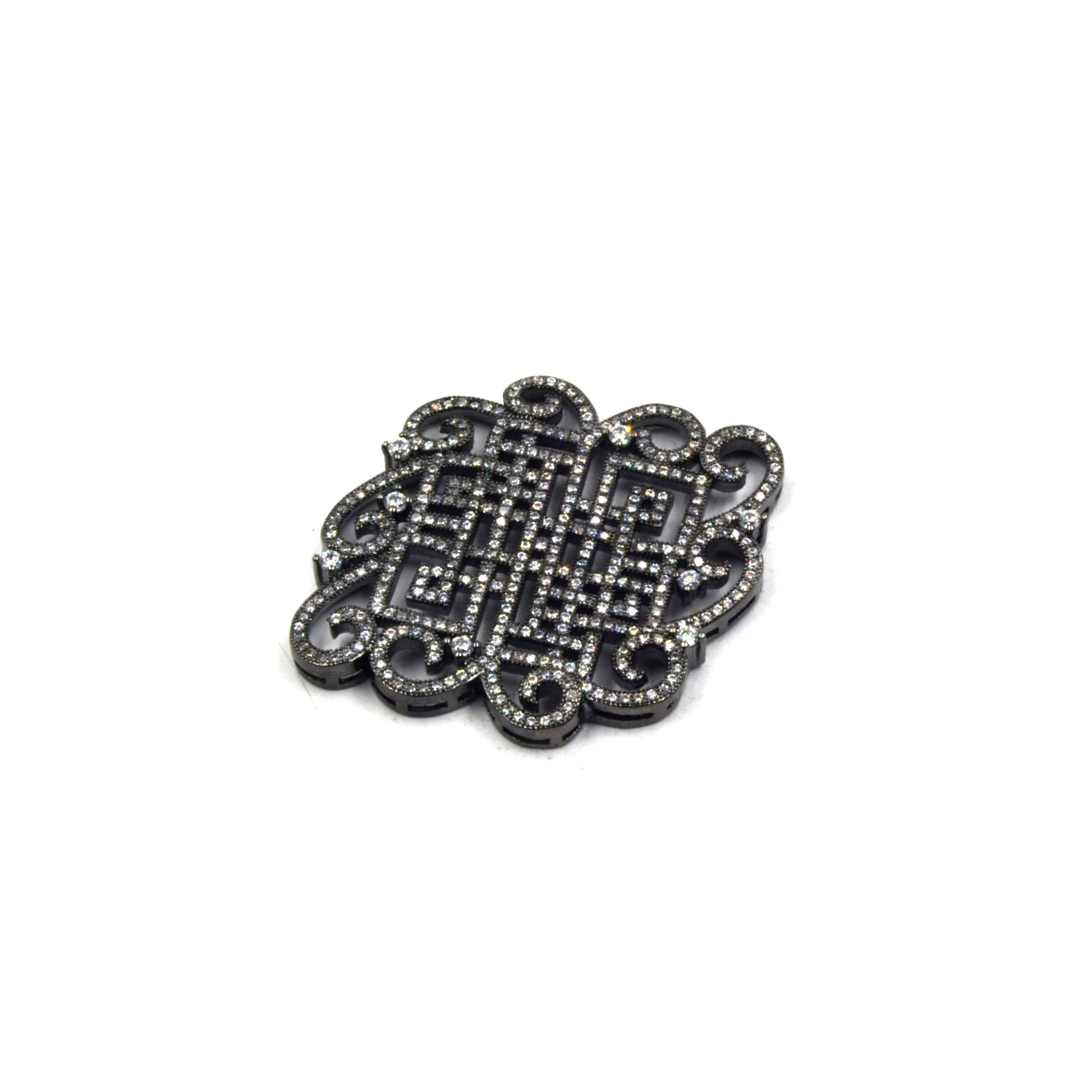 CZ Inlaid Knotted Swirl Shape Pendant and Slider | Necklace CZ Slider, Necklace CZ Pendant | Gold Silver Gunmetal Focal Piece for Jewelry