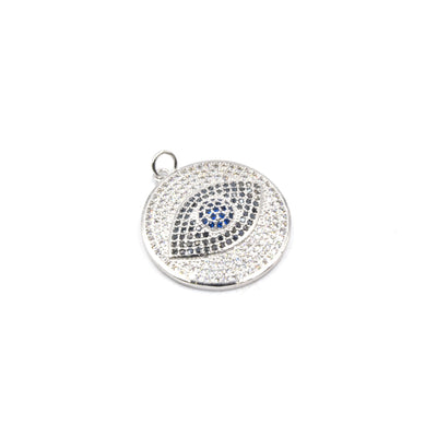 CZ Evil Eye Pendant | Disc Pendant | CZ Circle Pendant | Evil Eye Charm | 30mm Circle Pendant | Focal Pendant for Jewelry Making