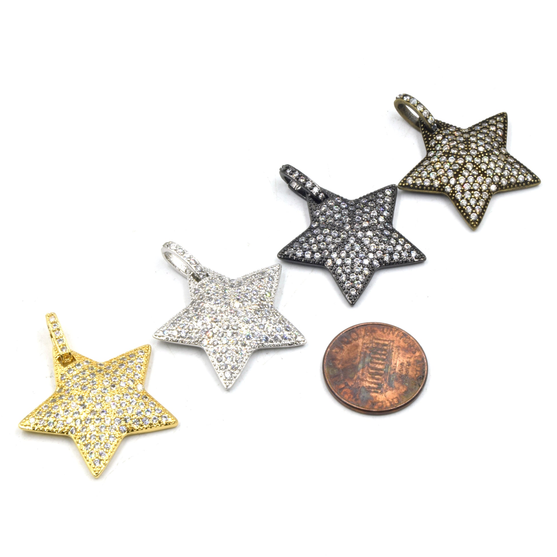 CZ Star Pendant | Celestial Charm | Star Charm | CZ Charm | Gold Star Silver Star Bronze Star Gunmetal Star | Cubic Zirconia Pendant