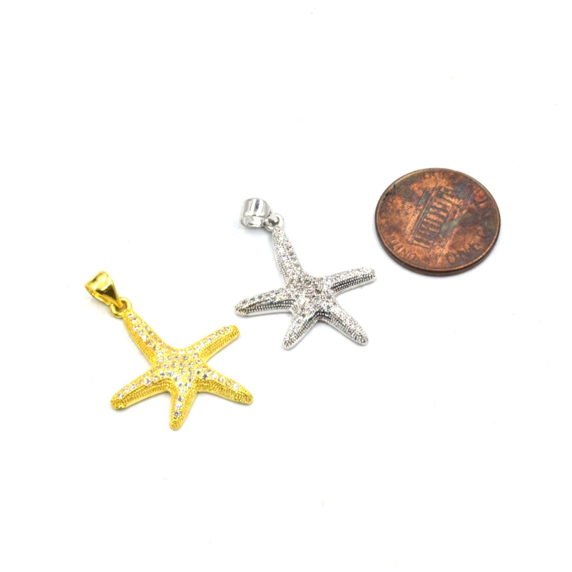 CZ Starfish Pendant | Cubic Zirconia Inlaid Starfish Charm | Summer Charm | Bracelet Charm | Necklace Pendant