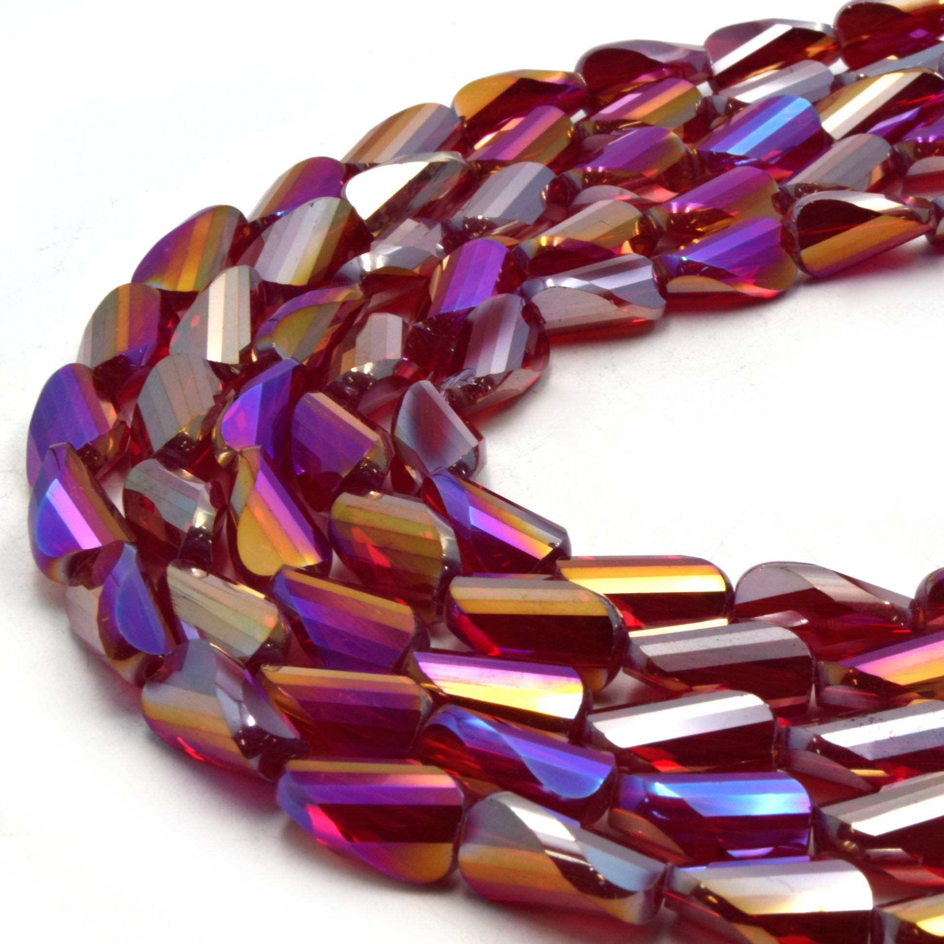 Chinese Crystal Beads | Mystic Coated Twisted Teardrop Beads | AB Coated Translucent Chinese Crystal Teardrop | Loose Beads