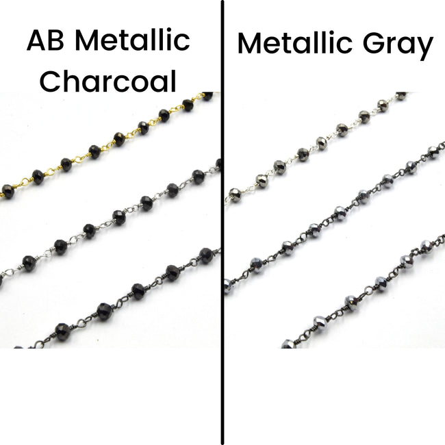 Crystal Rosary Chain | 2mm x 3mm Faceted Crystal Beads | Sold by the Foot