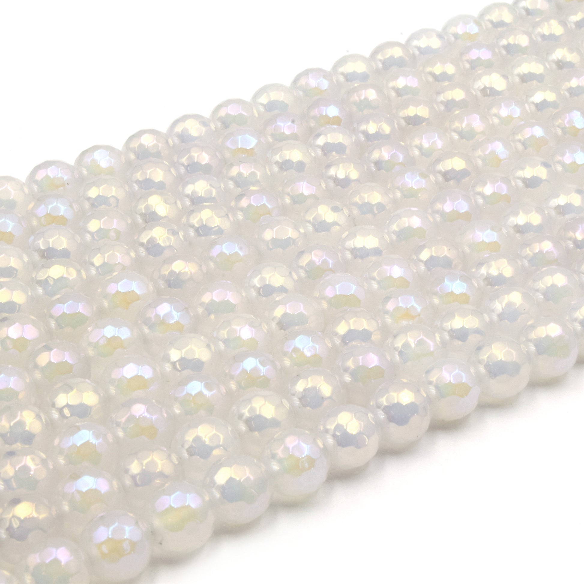 Mystic Coated White Agate Beads - Faceted Round AB Coated Agate Gemstone Beads - 8mm & 10mm Available