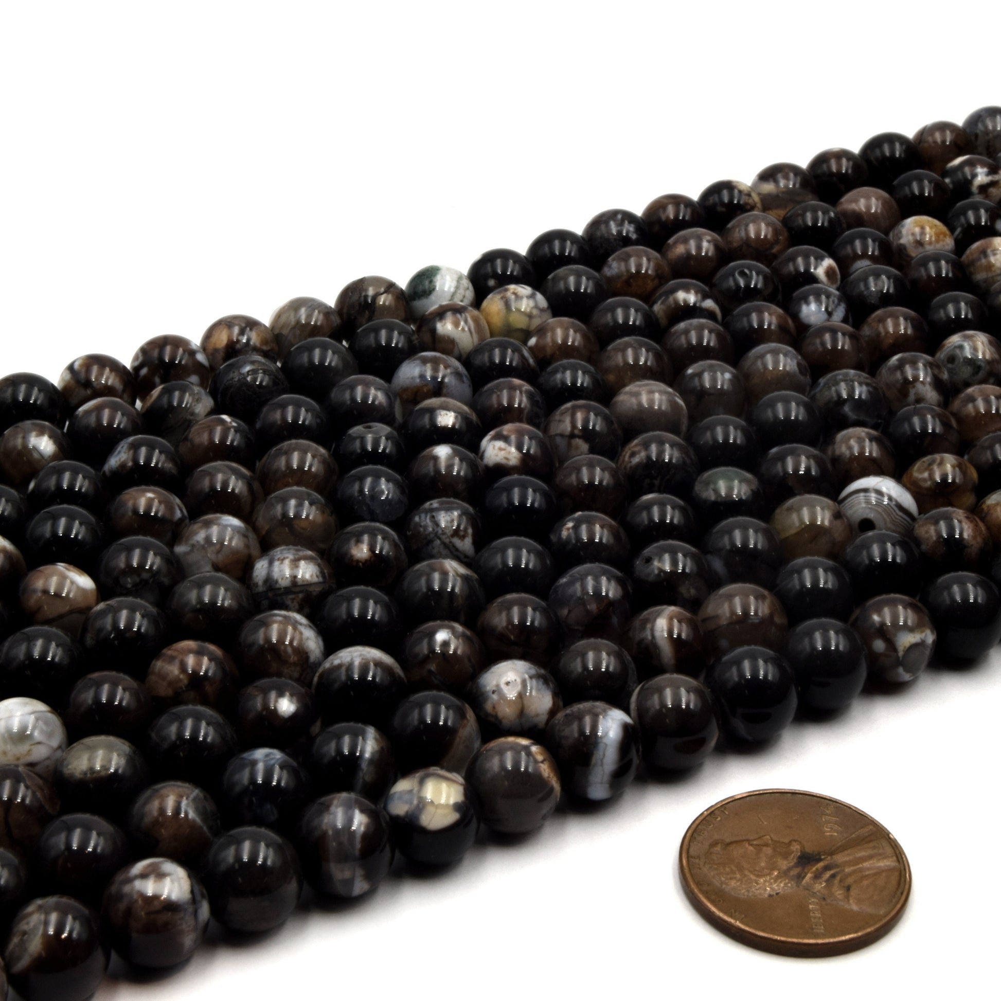 Smooth Dark Brown Mottled Dyed Agate Round/Ball Shaped Beads - Sold by 15.5" Strands - Quality Gemstone - 4mm 6mm 8mm 10mm Available