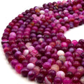 Banded Agate Beads | Dyed Mixed Magenta Smooth Round Gemstone Beads - 8mm 10mm Available