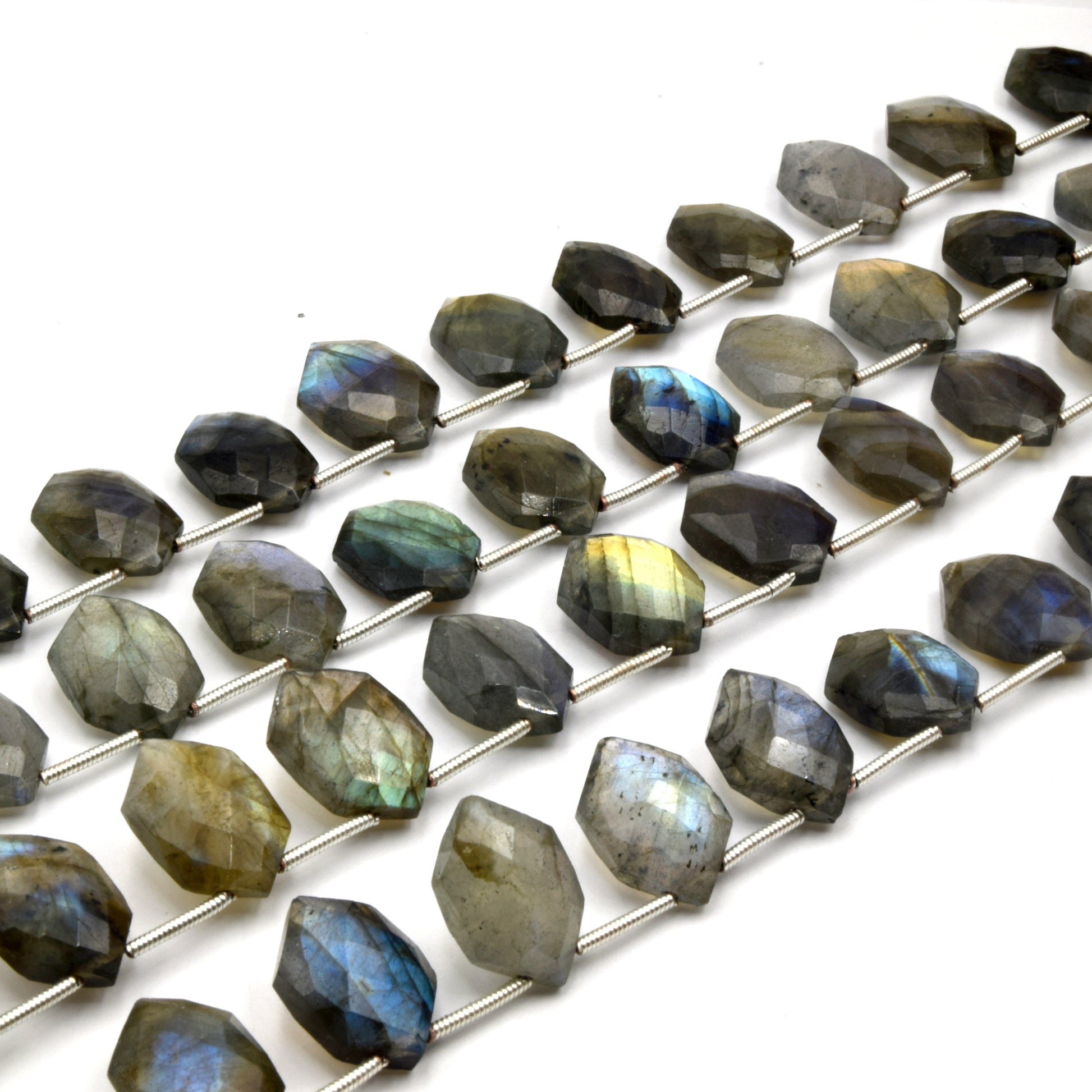 Labradorite Beads | Hand Cut Indian Gemstone | 10mm x 15mm Hexagon Shaped Top Drilled Beads | AAA Labradorite | Loose Gemstone Beads