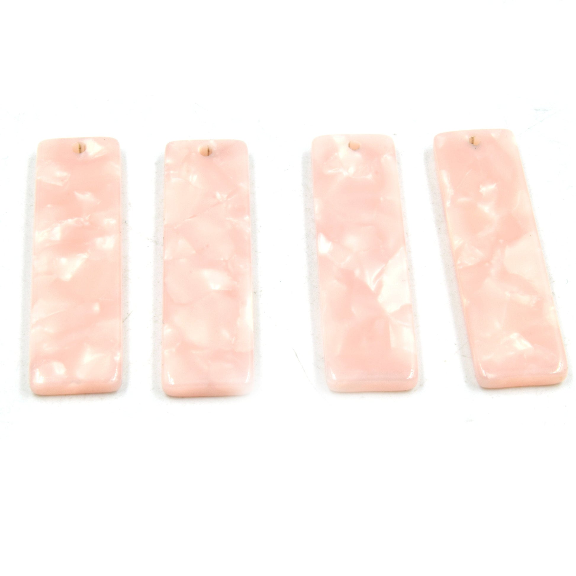 Resin Pendant | Rectangle Pendant | 10mm x 35mm Mottled Pink Long Rectangle | Drilled Pendant | Sold in Pack of Four