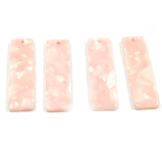 Resin Pendant | Rectangle Pendant | 10mm x 35mm Mottled Pink Long Rectangle | Drilled Pendant | Sold in Pack of Four