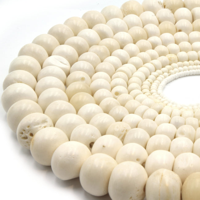 Bone Beads | Ox Bone Round Rondelle Beads | White Bone Beads, Brown Bone Beads | 2mm 3mm 4mm 6mm 8mm 10mm 12mm 14mm 16mm