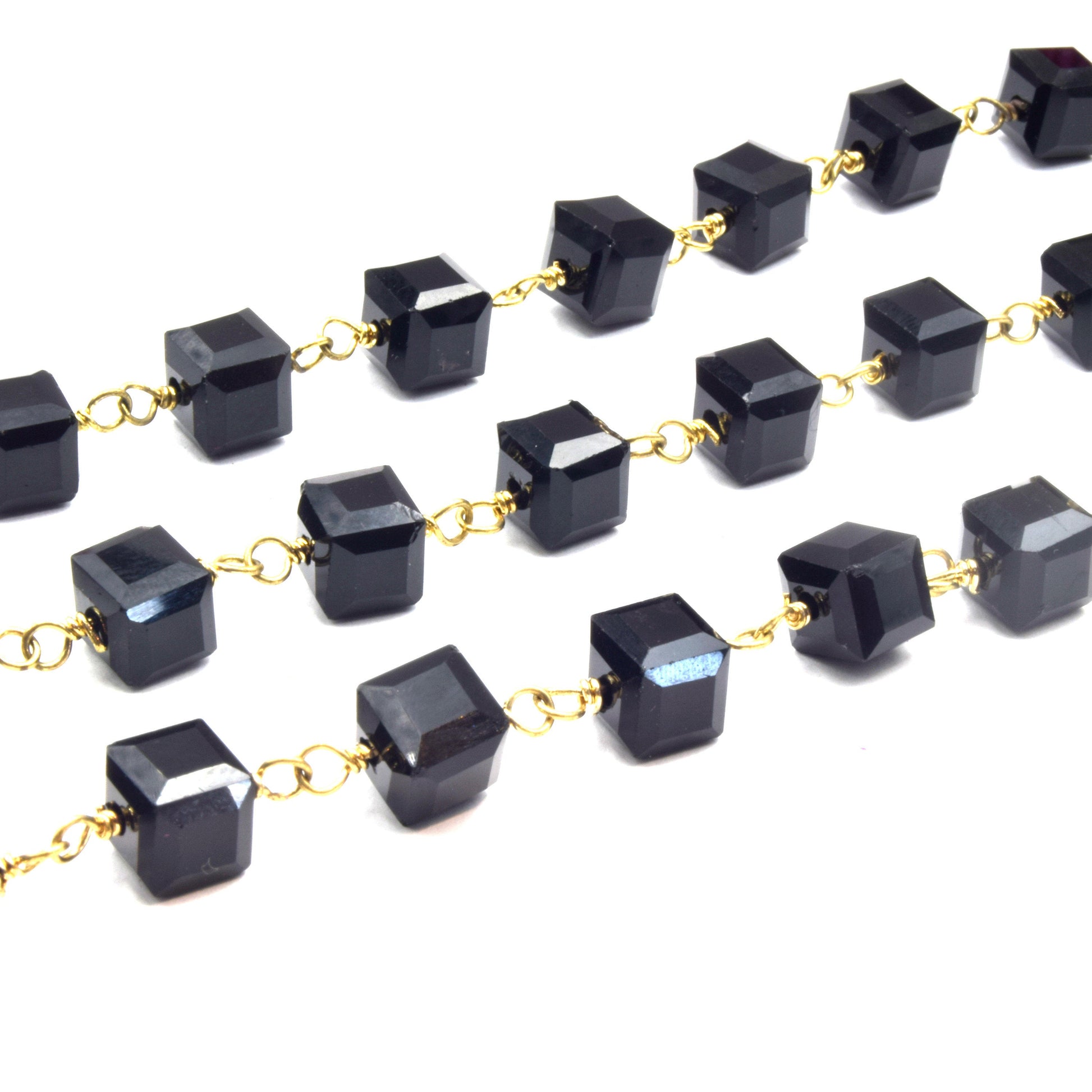 Rosary Chain | Cube Link Chain | Chinese Crystal Cube Chain | Black Pink Yellow Teal Chain | Gold Rosary Chain