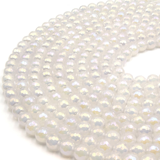 Mystic Coated White Agate Beads - Faceted Round AB Coated Agate Gemstone Beads - 8mm & 10mm Available
