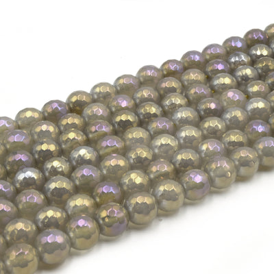 Mystic Coated Gray Agate Beads - Faceted Round AB Coated Agate Gemstone Beads - 8mm & 10mm Available