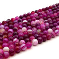Banded Agate Beads | Dyed Mixed Magenta Smooth Round Gemstone Beads - 8mm 10mm Available