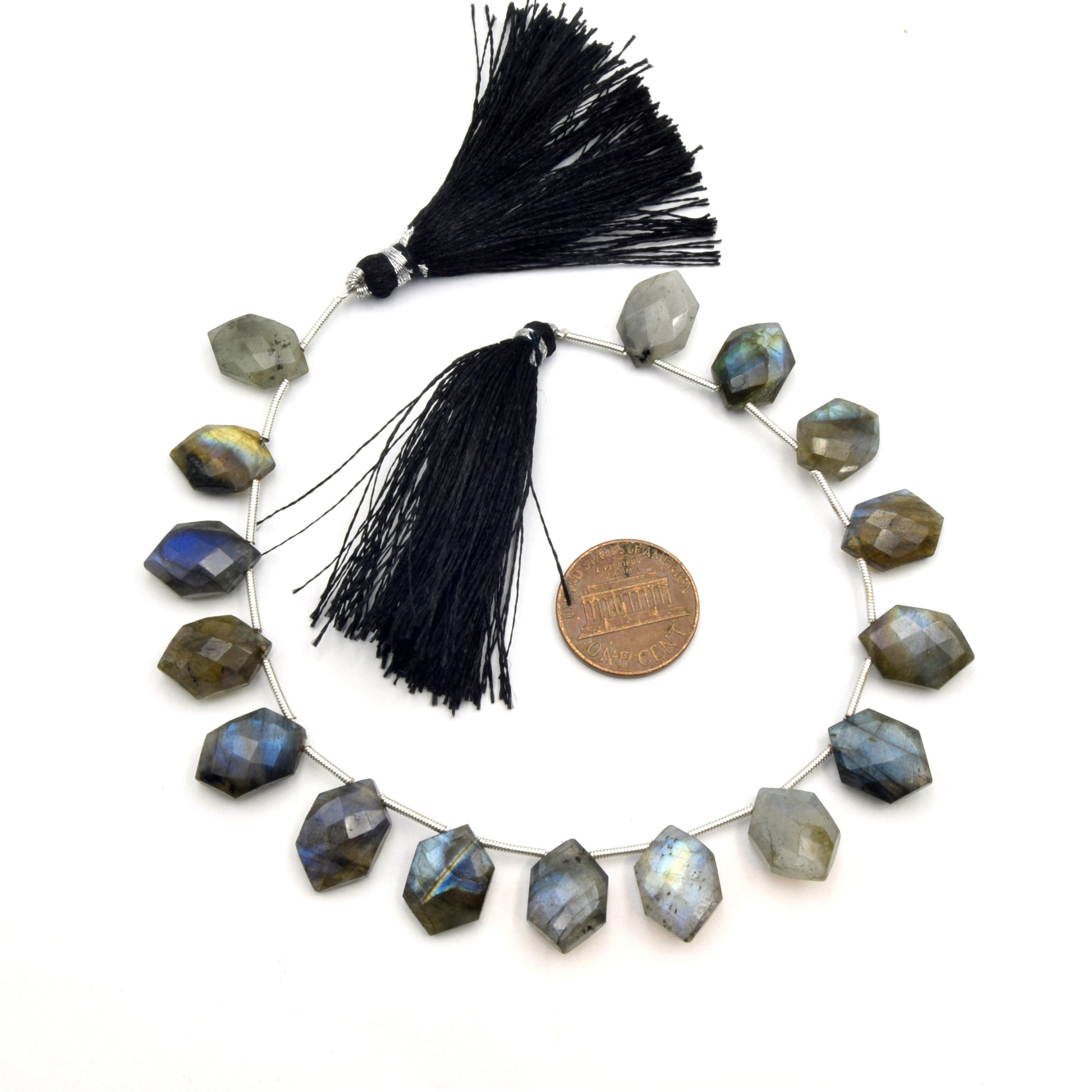 Labradorite Beads | Hand Cut Indian Gemstone | 10mm x 15mm Hexagon Shaped Top Drilled Beads | AAA Labradorite | Loose Gemstone Beads