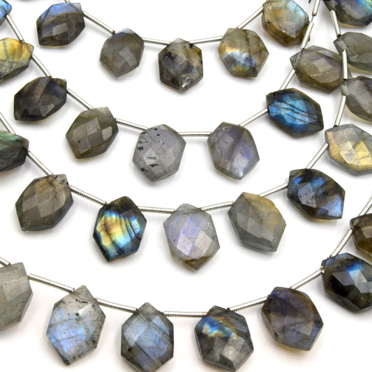 Labradorite Beads | Hand Cut Indian Gemstone | 10mm x 15mm Hexagon Shaped Top Drilled Beads | AAA Labradorite | Loose Gemstone Beads
