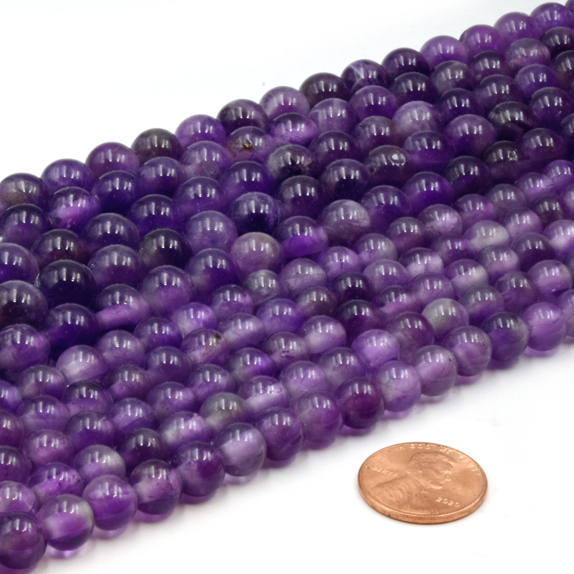 Large Hole Amethyst Beads | Amethyst Smooth Round Shaped Beads with 2mm Holes | 7.5" Strand | 8mm 10mm Available
