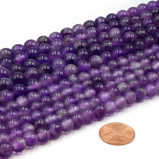 Large Hole Amethyst Beads | Amethyst Smooth Round Shaped Beads with 2mm Holes | 7.5" Strand | 8mm 10mm Available