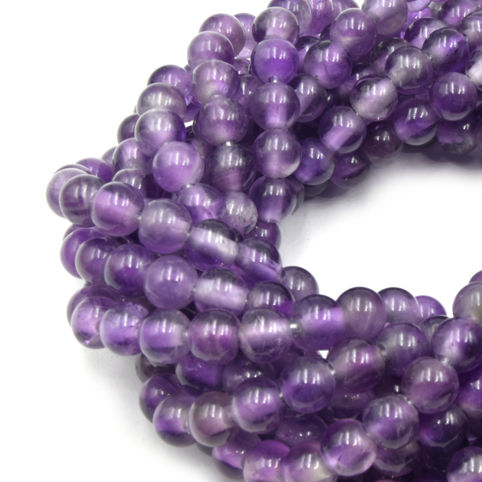 Large Hole Amethyst Beads | Amethyst Smooth Round Shaped Beads with 2mm Holes | 7.5" Strand | 8mm 10mm Available