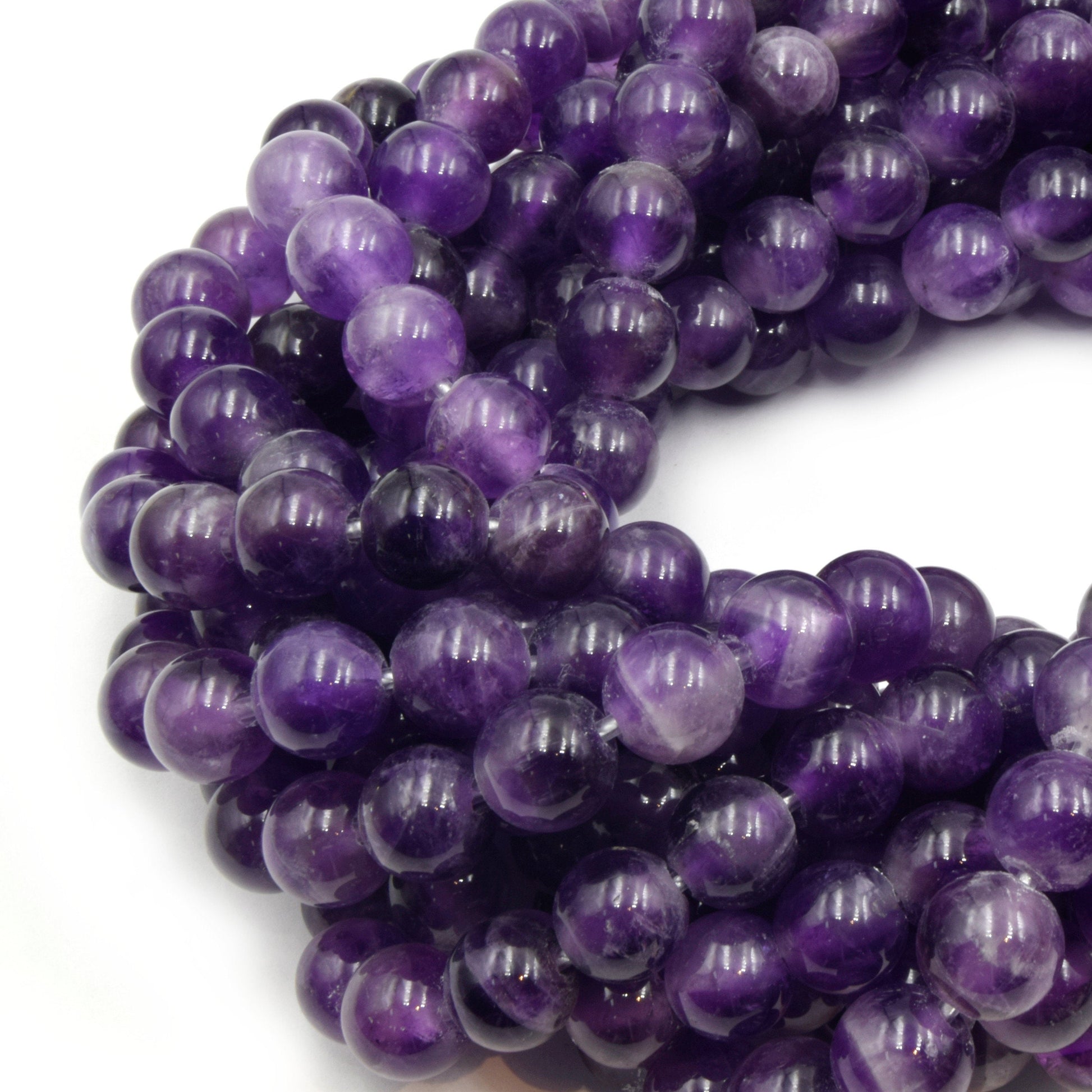 Large Hole Amethyst Beads | Amethyst Smooth Round Shaped Beads with 2mm Holes | 7.5" Strand | 8mm 10mm Available