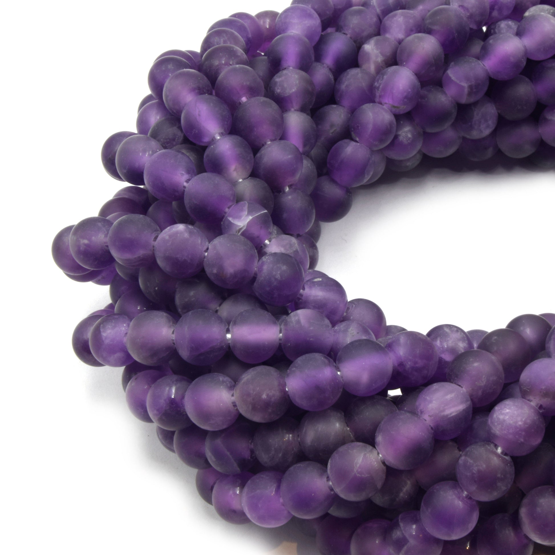 Large Hole Amethyst Beads | Amethyst Matte Round Shaped Beads with 2mm Holes | 7.5" Strand | 8mm 10mm 12mm Available