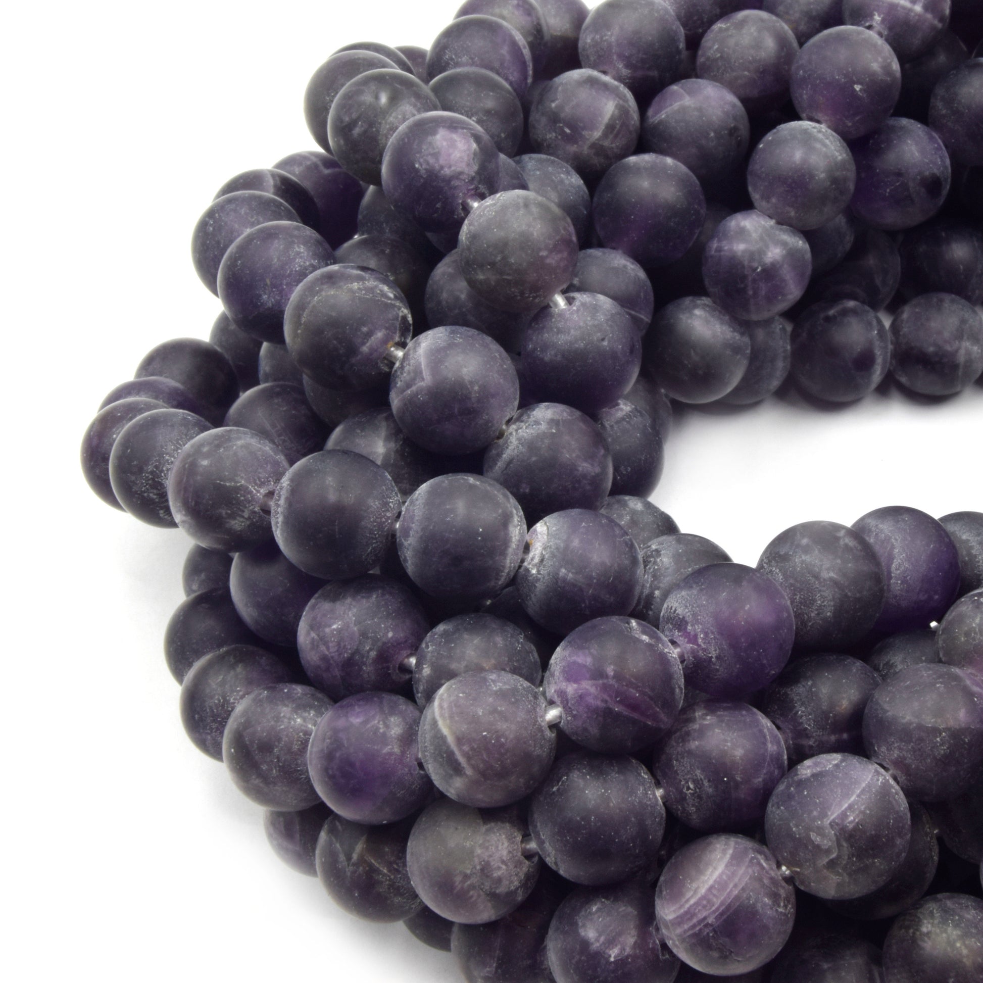 Large Hole Amethyst Beads | Amethyst Matte Round Shaped Beads with 2mm Holes | 7.5" Strand | 8mm 10mm 12mm Available