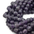 Large Hole Amethyst Beads | Amethyst Matte Round Shaped Beads with 2mm Holes | 7.5&quot; Strand | 8mm 10mm 12mm Available