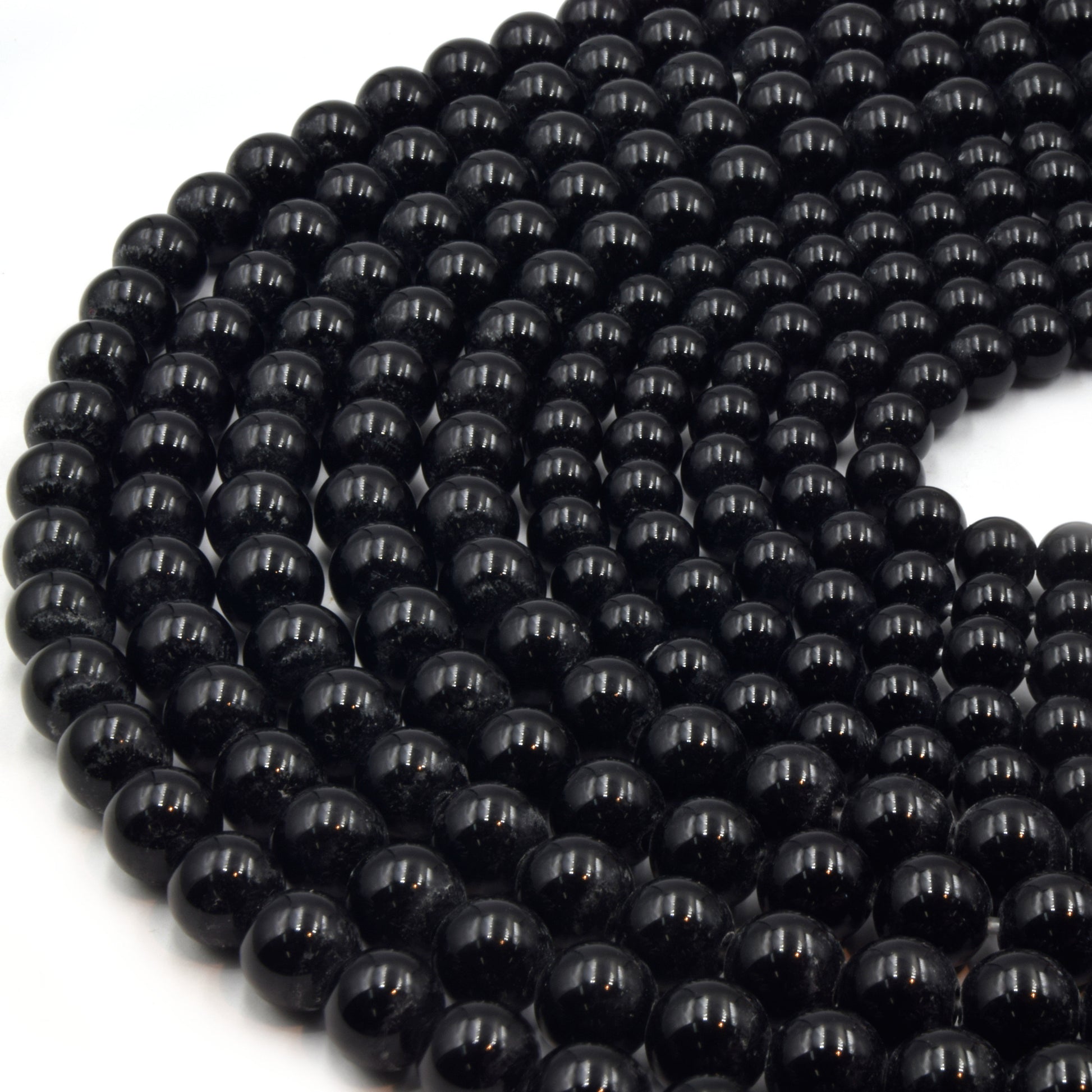 Large Hole Black Onyx Beads | Black Onyx Smooth Round Shaped Beads with 2mm Holes | 7.5" Strand | 8mm 10mm Available | Loose Beads