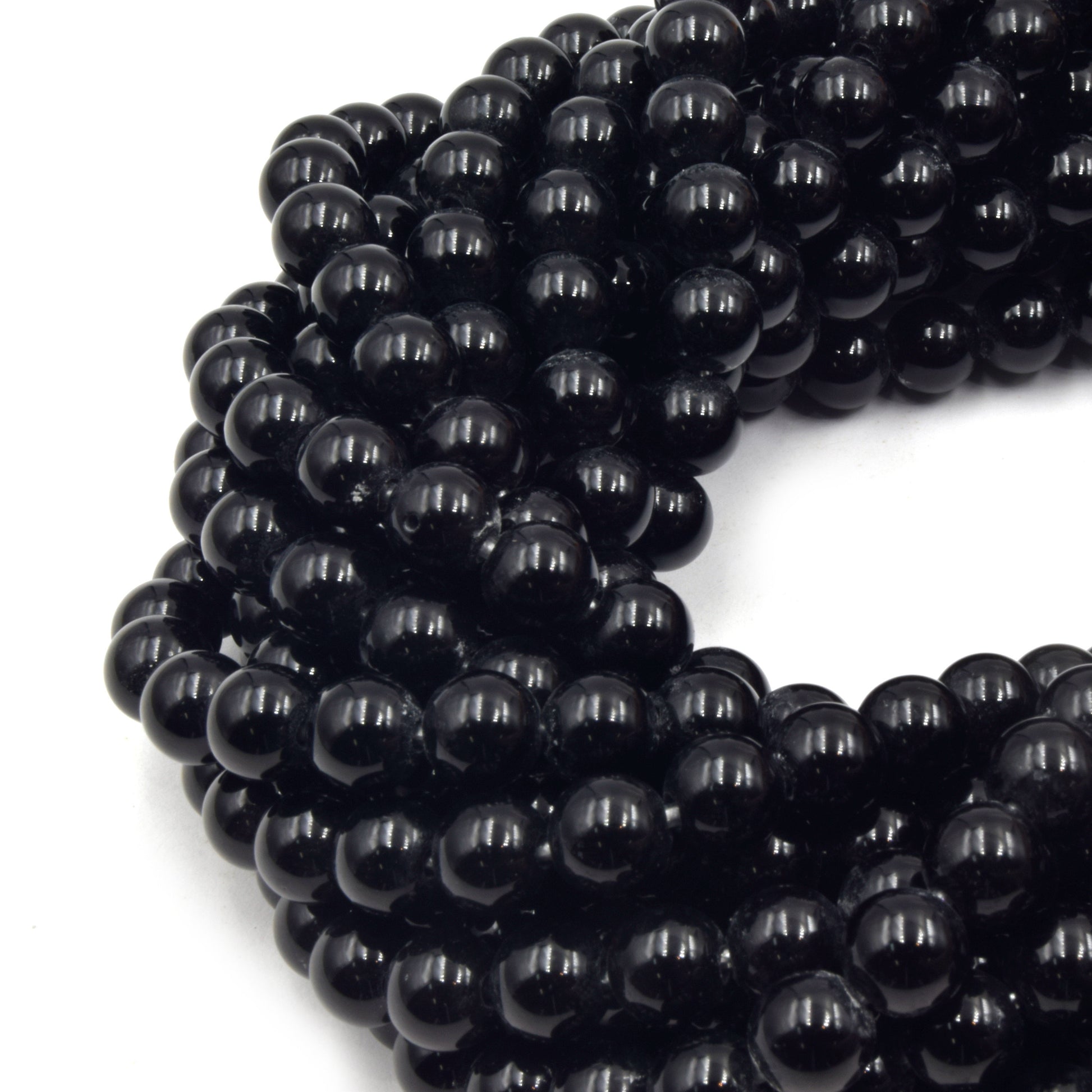 Large Hole Black Onyx Beads | Black Onyx Smooth Round Shaped Beads with 2mm Holes | 7.5" Strand | 8mm 10mm Available | Loose Beads
