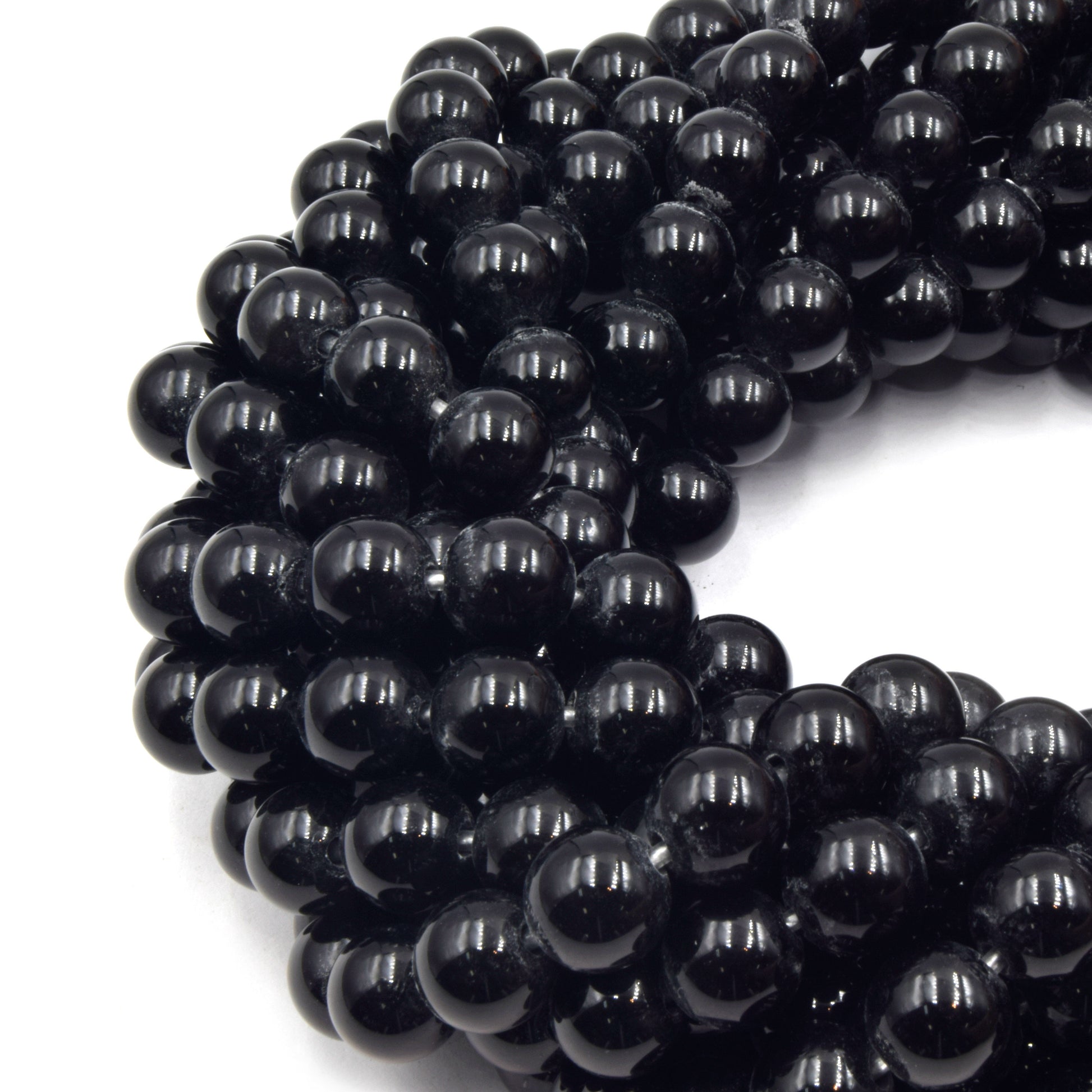 Large Hole Black Onyx Beads | Black Onyx Smooth Round Shaped Beads with 2mm Holes | 7.5" Strand | 8mm 10mm Available | Loose Beads