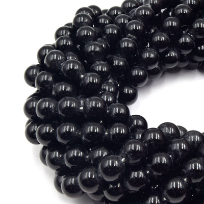 Large Hole Black Onyx Beads | Black Onyx Smooth Round Shaped Beads with 2mm Holes | 7.5&quot; Strand | 8mm 10mm Available | Loose Beads