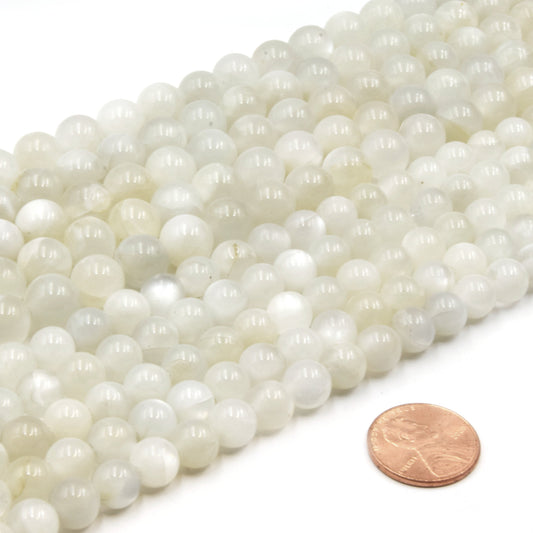 Large Hole Moonstone Beads | White Moonstone Smooth Round Shaped Beads with 2mm Holes | 7.5" Strand | 8mm 10mm Available | Loose Beads