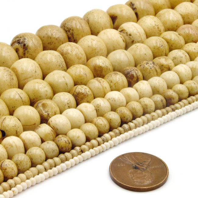 Bone Beads | Ox Bone Round Rondelle Beads | White Bone Beads, Brown Bone Beads | 2mm 3mm 4mm 6mm 8mm 10mm 12mm 14mm 16mm