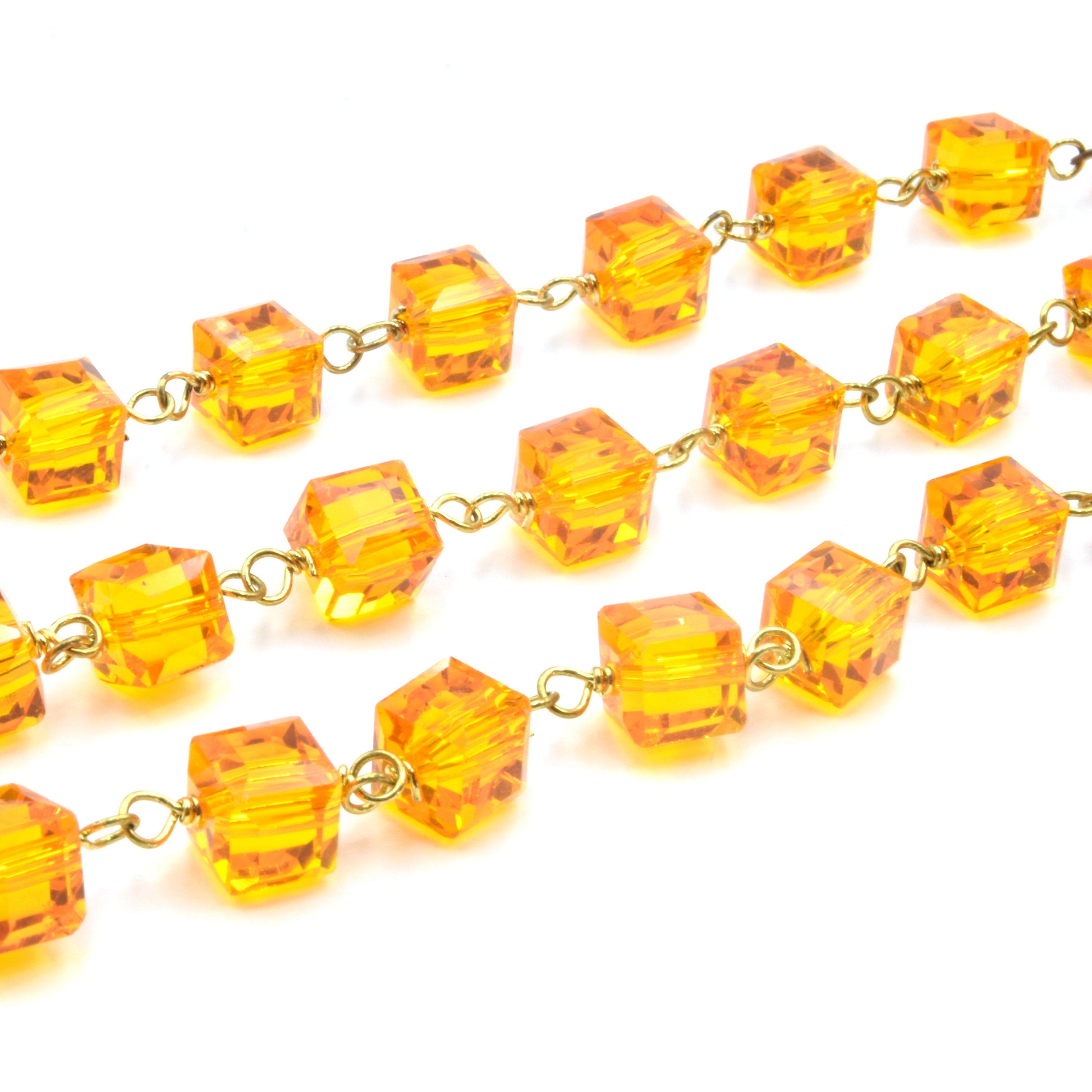 Rosary Chain | Cube Link Chain | Chinese Crystal Cube Chain | Black Pink Yellow Teal Chain | Gold Rosary Chain