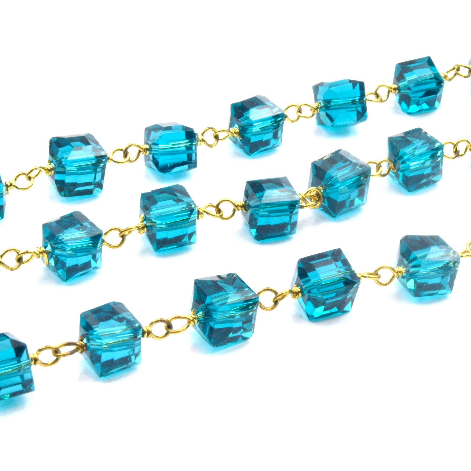 Rosary Chain | Cube Link Chain | Chinese Crystal Cube Chain | Black Pink Yellow Teal Chain | Gold Rosary Chain