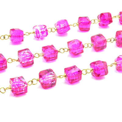 Rosary Chain | Cube Link Chain | Chinese Crystal Cube Chain | Black Pink Yellow Teal Chain | Gold Rosary Chain