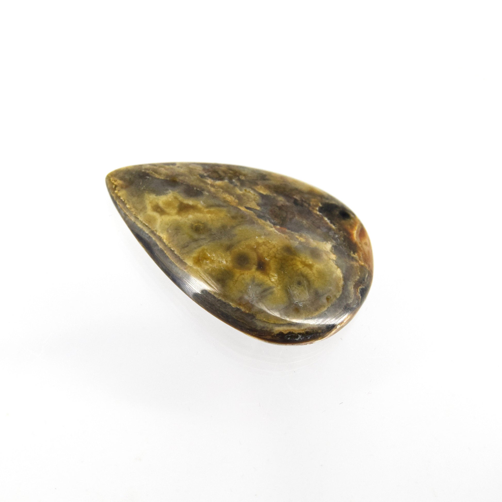 Ocean Jasper Cabochon | Pear Shaped Flat Back Cabochon | 28mm x 39mm - 5mm Dome Height | OOAK Natural Gemstone Cabochon