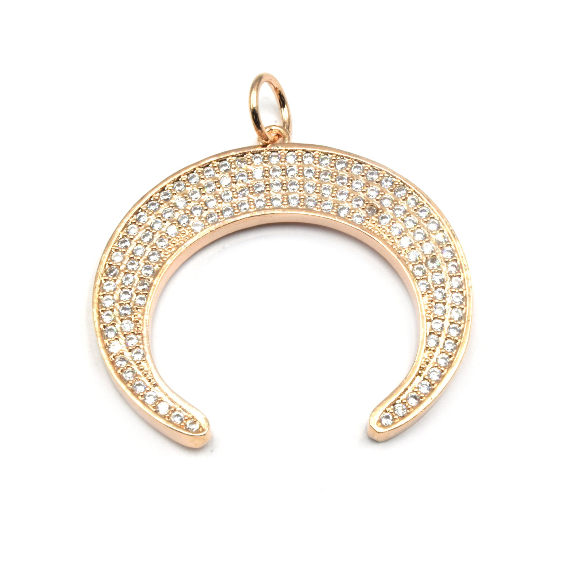 CZ Crescent Pendant | Cubic Zirconia Crescent Charm | Crescent Moon Charm | Gold Charm, Silver Charm, Rose Gold Charm | Bracelet Charm