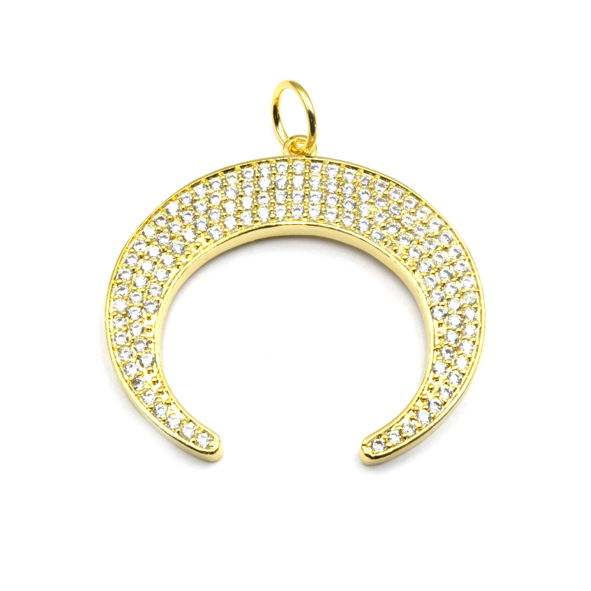 CZ Crescent Pendant | Cubic Zirconia Crescent Charm | Crescent Moon Charm | Gold Charm, Silver Charm, Rose Gold Charm | Bracelet Charm